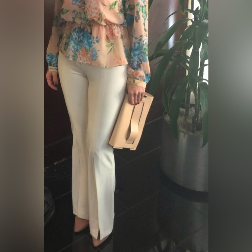 Teddy s.p.A Rimini Italy Ivory Pants with Front Slit Details & Flare Fit - Picture 3 of 8